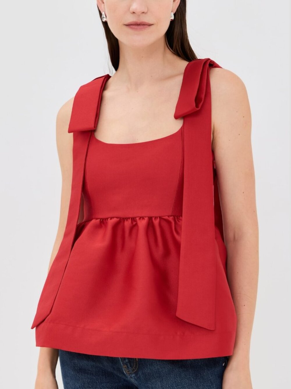 Aligne Alina bows strap Satin Peplum dark pink babydoll top/blouse  Sz 2